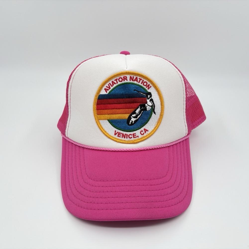 Aviator Nation Neon Pink Trucker Hat Cap Snapback Venice CA Retro Rainbow Mesh